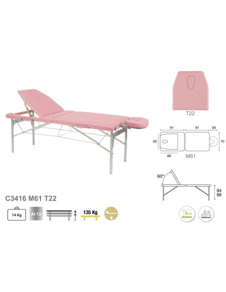 Camilla Ecopostural Plegable Aluminio 2 cuerpos con cabezal C3416