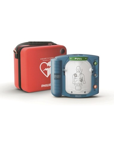 desfibrilador Philips Heartstart HS1 DESA con bolsa + Kit RCP + Vitrina con alarma + cartel