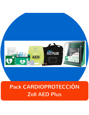 Pack Cardioprotección desfibrilador ZOLL AED Plus con vitrina y accesorios