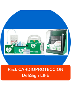 Pack CARDIOPROTECCIÓN DefiSign LIFE con accesorios y vitrina